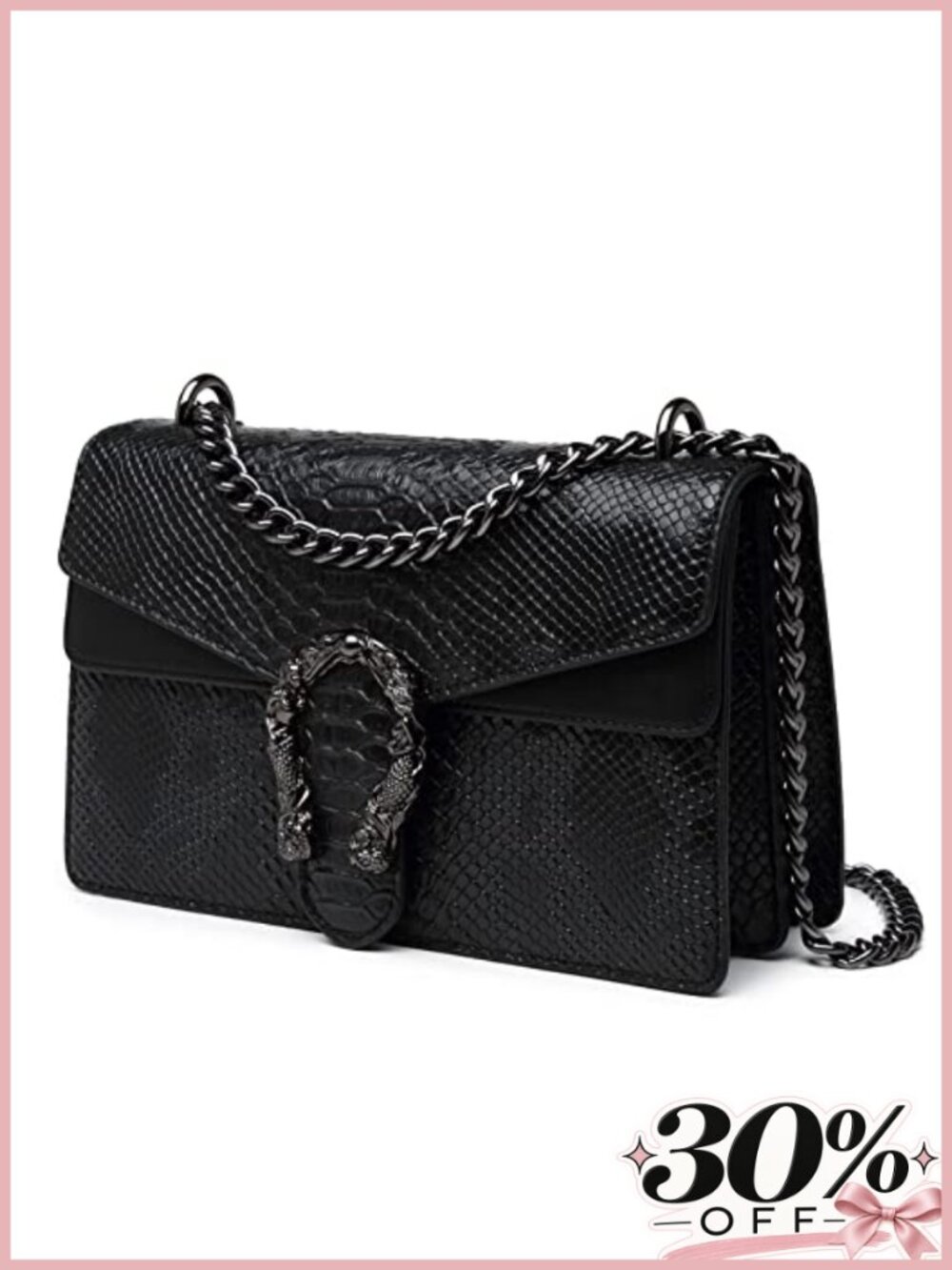 Faux Leather Snake Print Crossbody Clutch Evening Bag Chain Strap